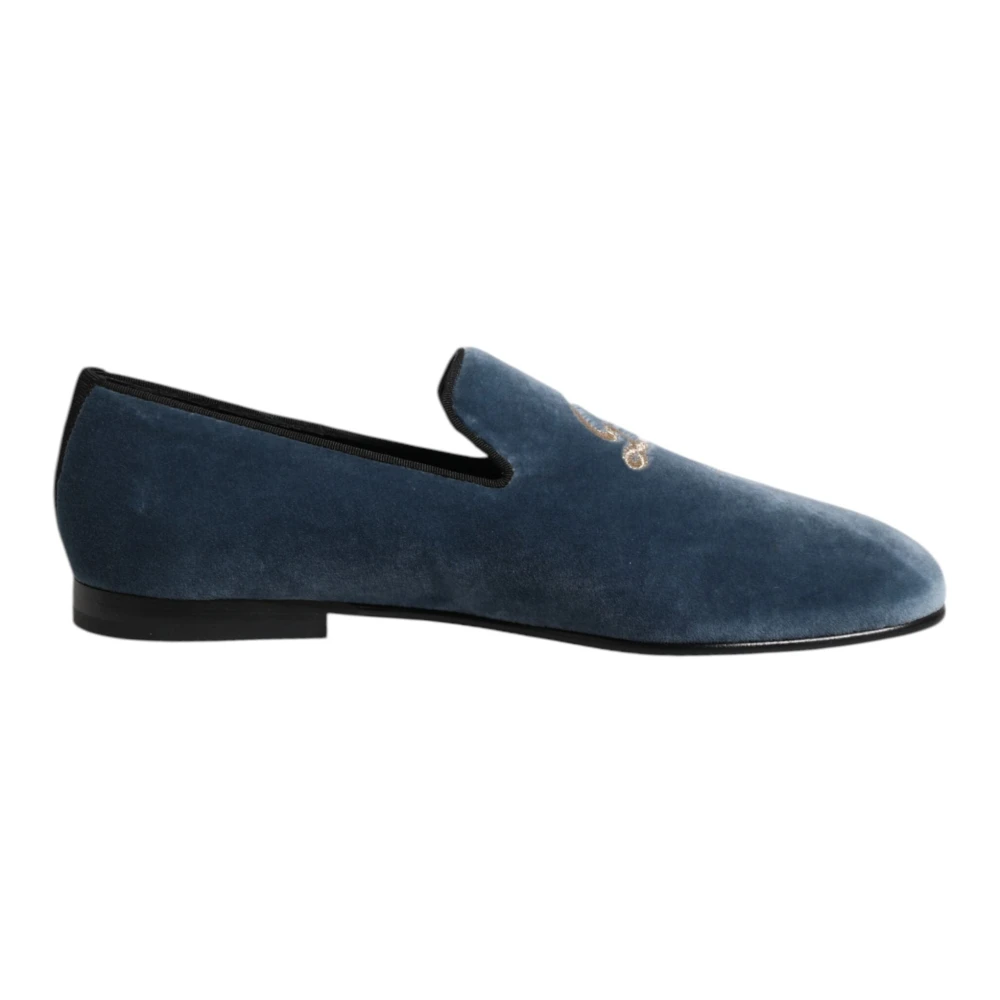 Dolce & Gabbana Men's Blue Velvet Dg Logo Loafers Shoes - Loafers - 7 1/2 Uk - Shoes
