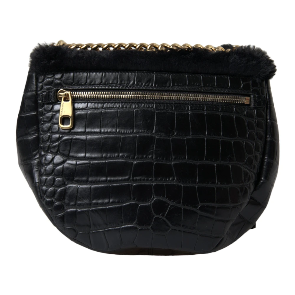 Dolce & Gabbana Exclusieve Panther Schoudertas met Krokodillenprint Black Dames