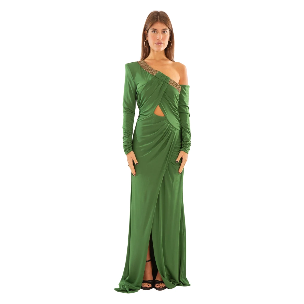 Babylon Strass Halslijn Mono-Schouder Jurk in Groen Green Dames
