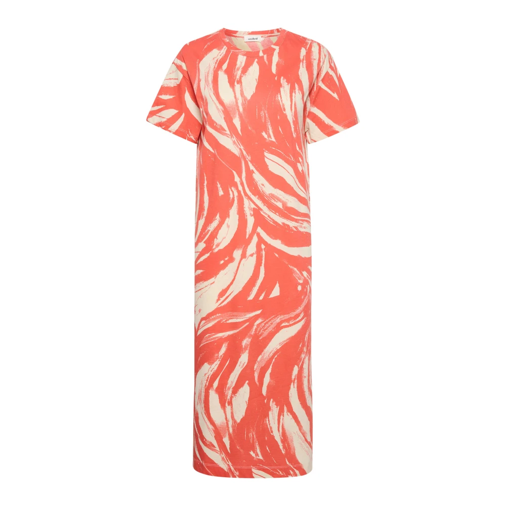 Soaked in Luxury Koraal Wave Mouw Jurk Orange Dames