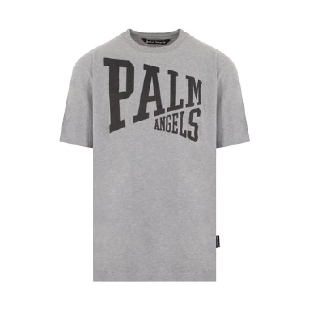 Palm Angels Grijze Distressed Logo College T-shirt Gray Heren