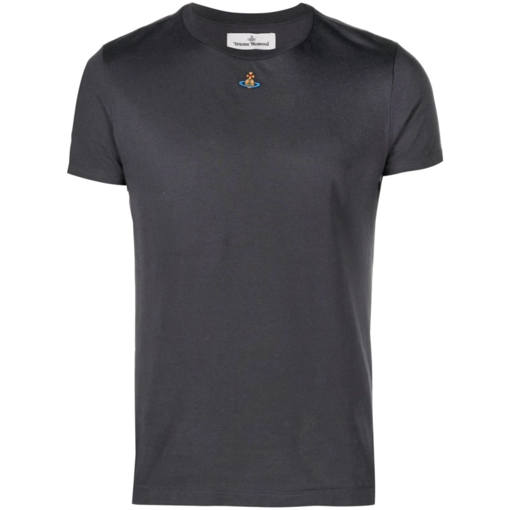 Vivienne Westwood Gråa Bomull T-shirts och Polos med Signature Orb Logo Gray, Herr