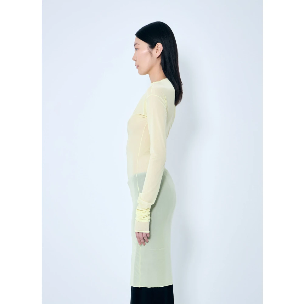 Dries Van Noten Gedrapeerd Crewneck Lange Mouw Top Yellow Dames