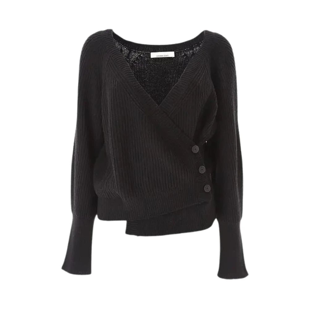 Liviana Conti Zwarte Sweaters met V-Hals en Lange Mouwen Black Dames