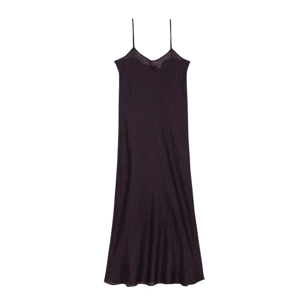 Baserange Minimalistische Maxi Jurk Zwart Linnen Black Dames