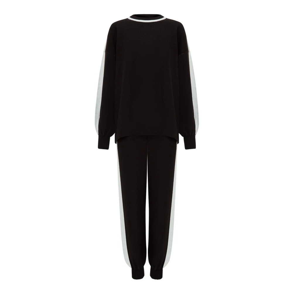 Cesare Gaspari CG Gebreide Jogger set Zwart Wit Black Dames