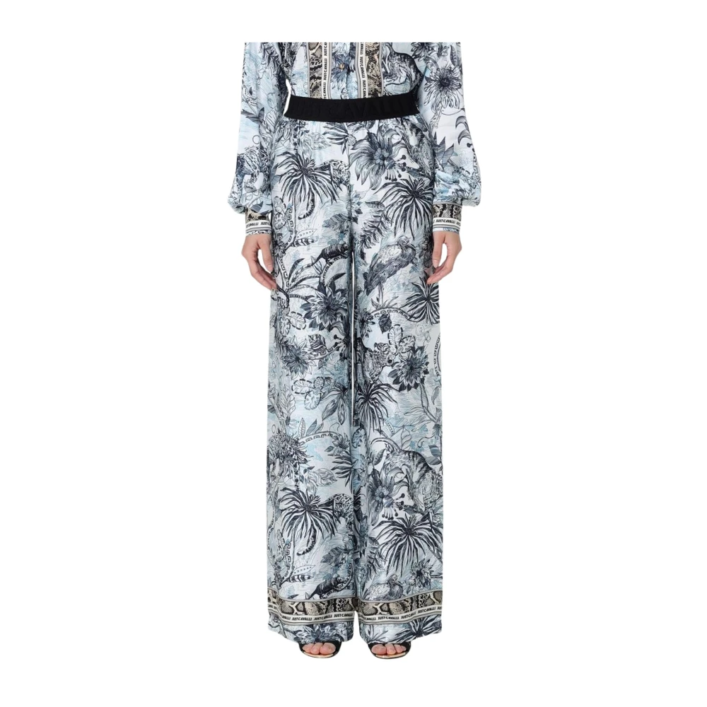 Just Cavalli Women's Multicolor Wide Trousers, Xs, Wide Leg Tropical Print Trousers