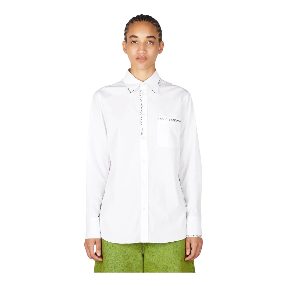 Marni Klassiek Wit Overhemd met Logo Print White Dames
