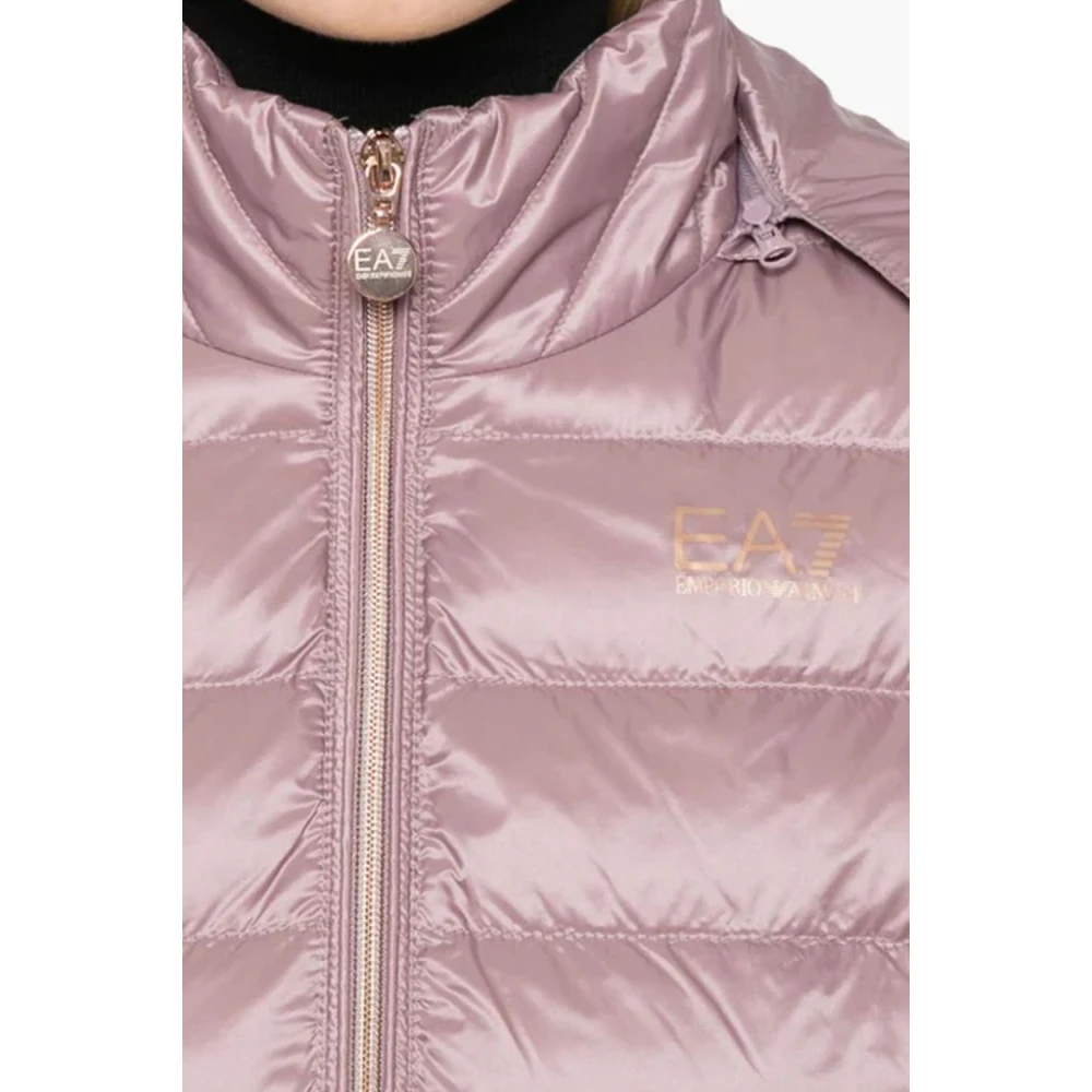 Emporio Armani EA7 Lila Gewatteerde Jas met Capuchon Purple Dames