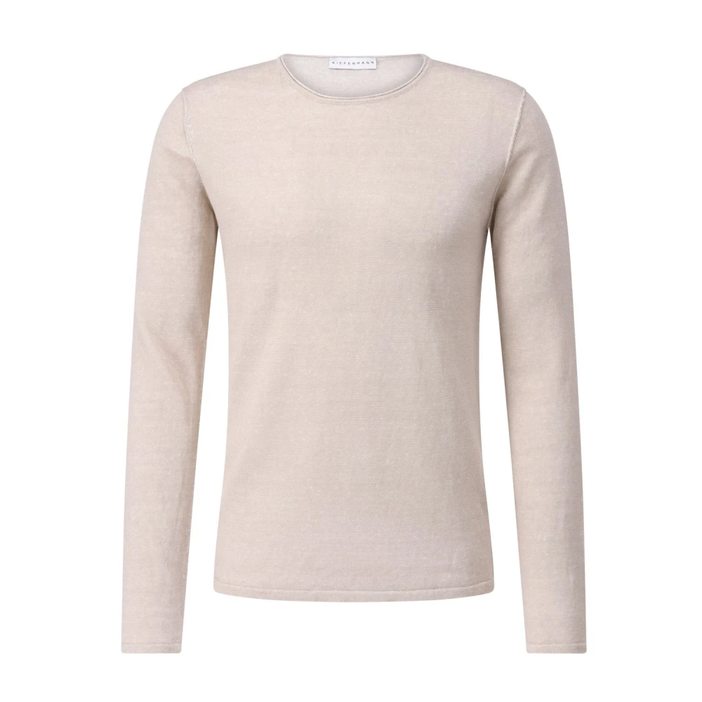 Kiefermann Linnen Pullover Klassieke Ronde Hals Beige Heren