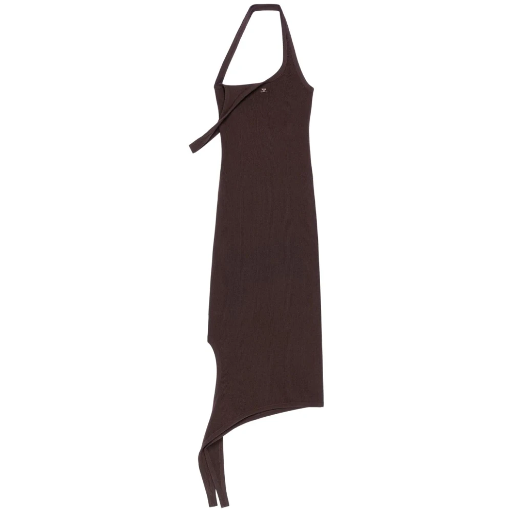 Courrèges Bruine Midi Jurk met Asymmetrische Halslijn Brown Dames
