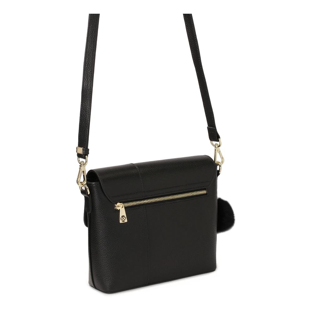 Kazar Zwarte schoudertas met afneembare pompom Black Dames