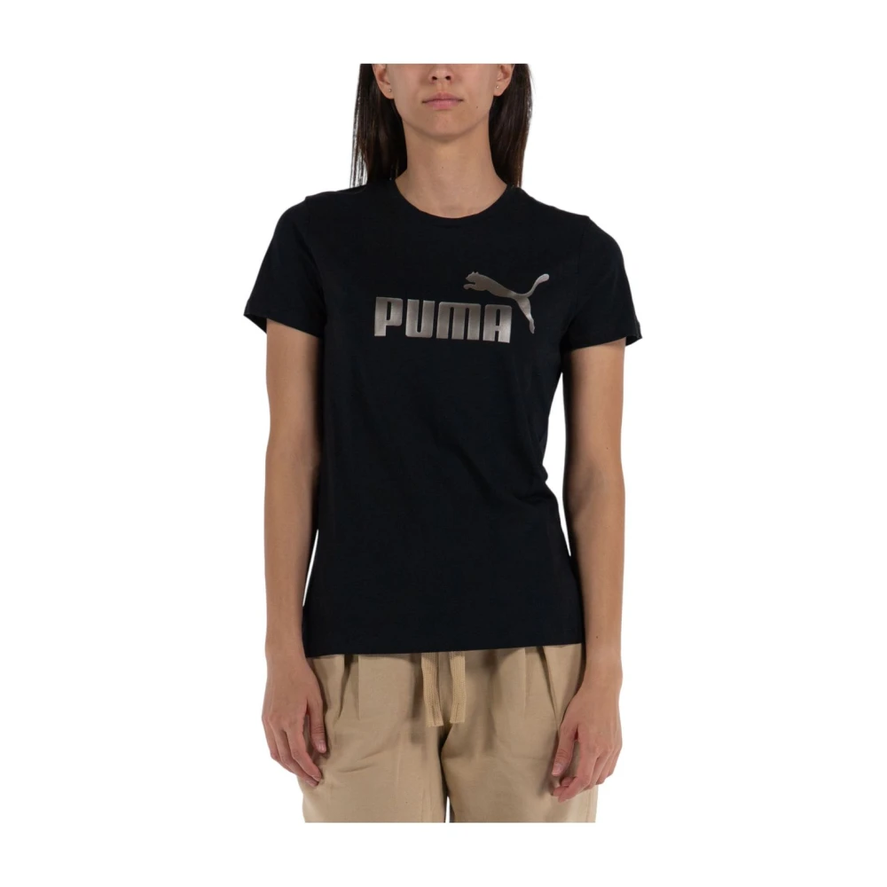 Puma Korte Mouw Metallic Logo T-shirt Black Dames