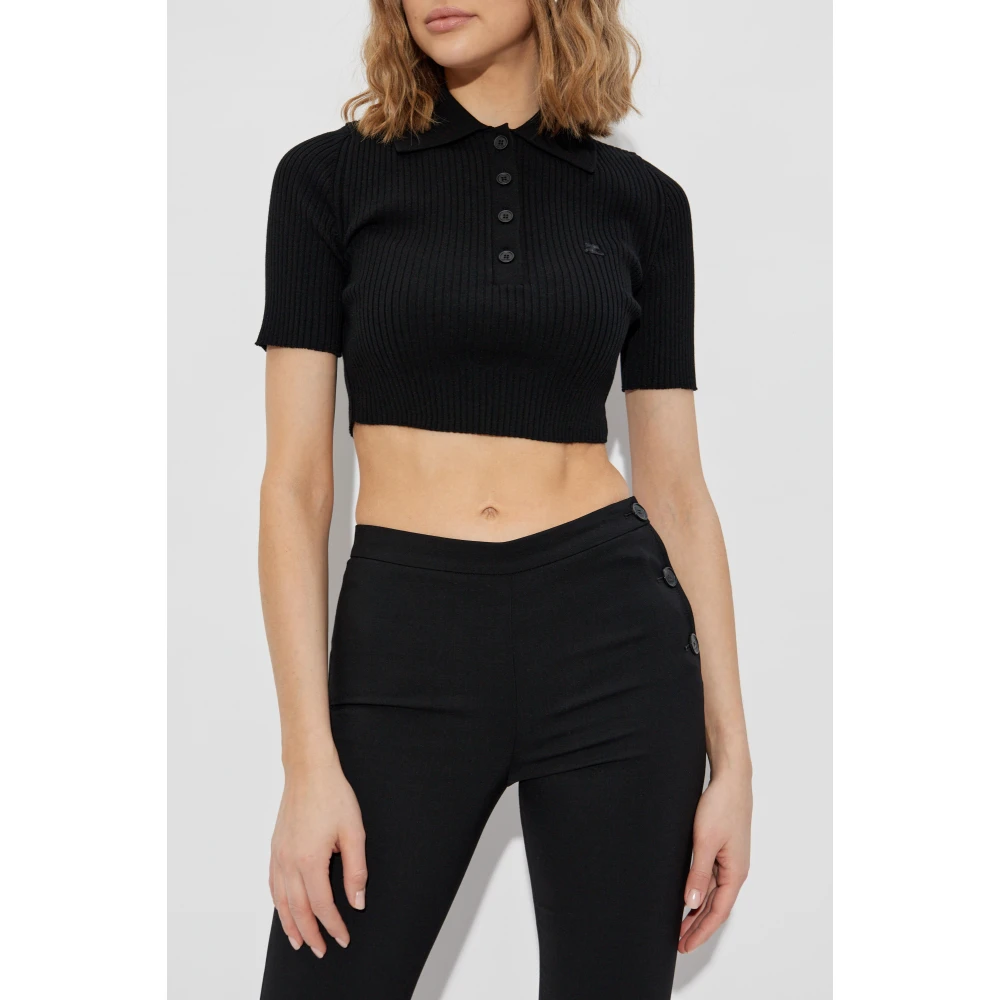 Courrèges Korte top met geborduurd logo Black Dames