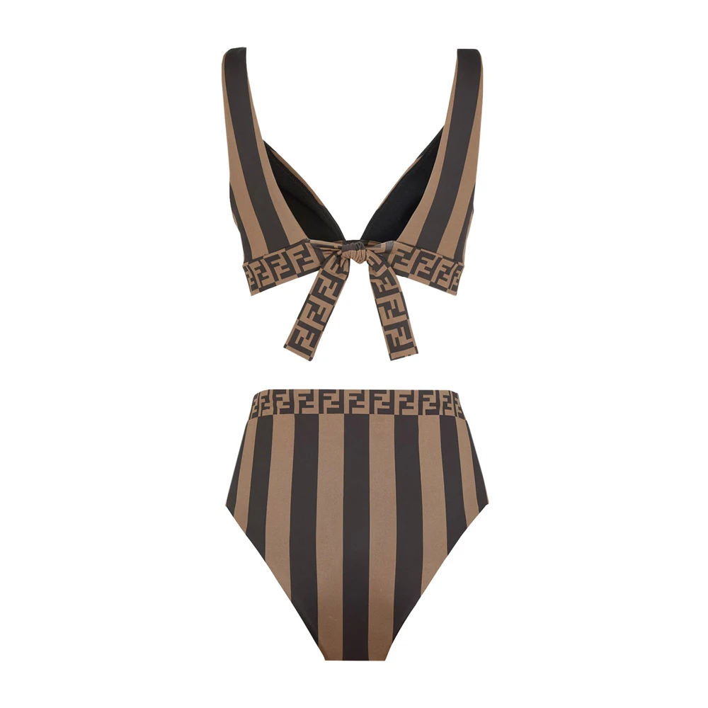 Fendi Pequin Bruin High-Rise Bikini Brown Dames