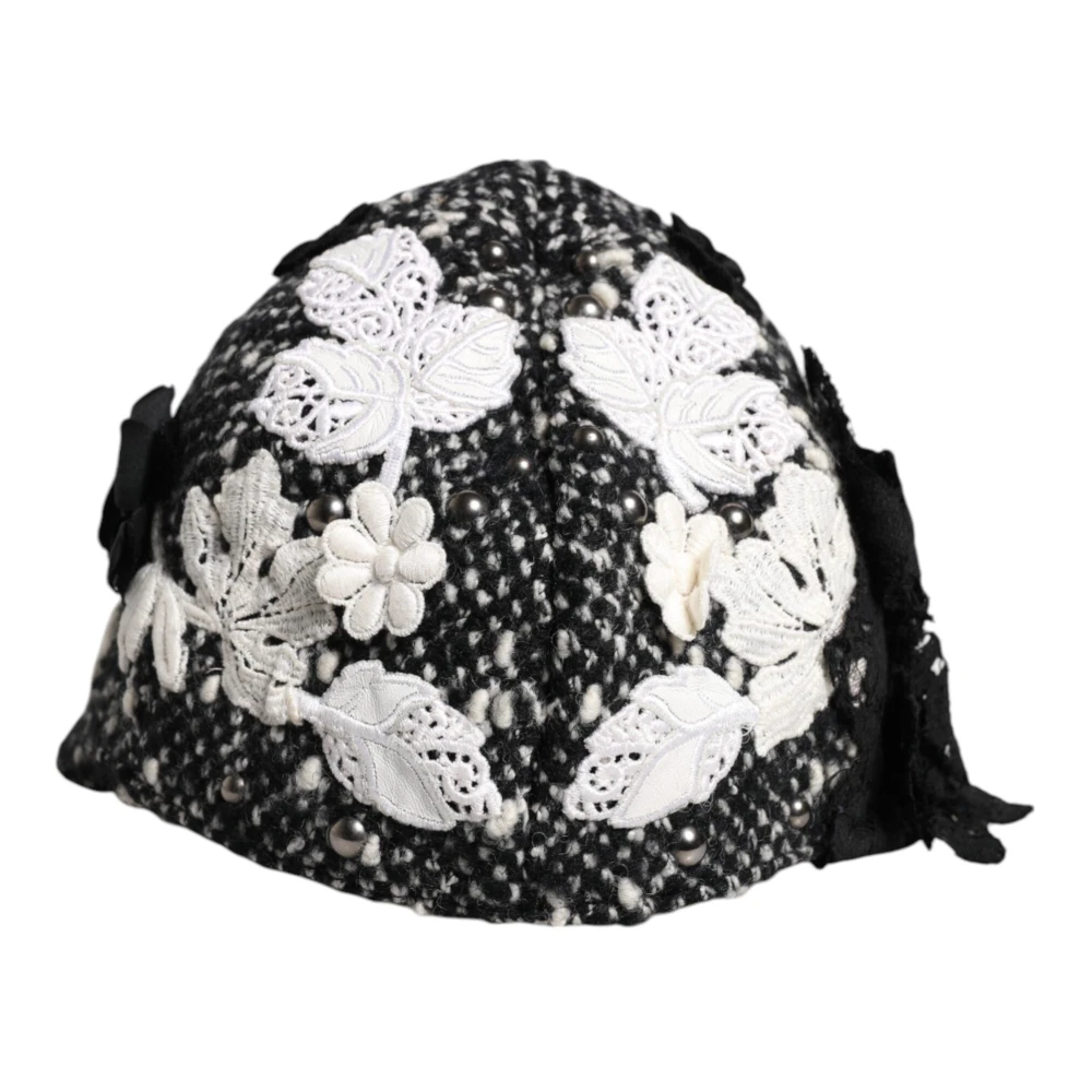 Dolce & Gabbana Svart Vit Blommig Cloche Hatt