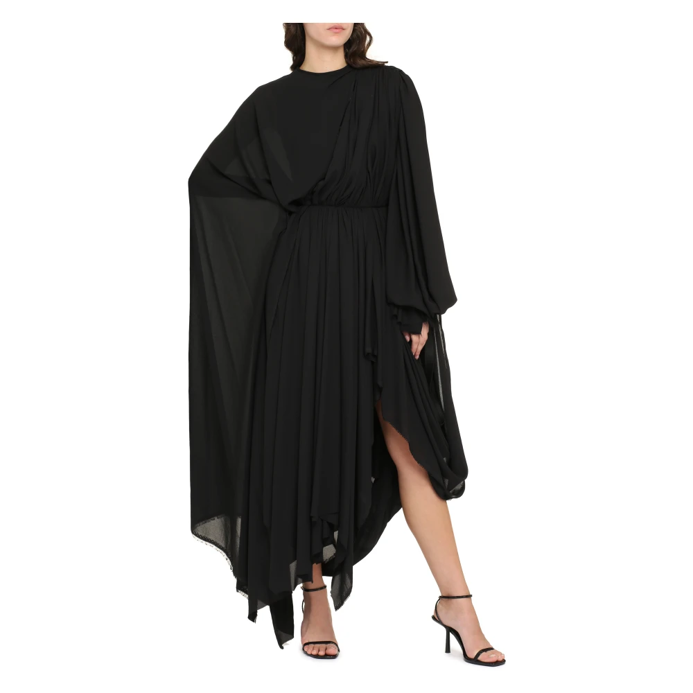 Balenciaga Elegante Crêpe Jurk met Vetersluiting Black Dames