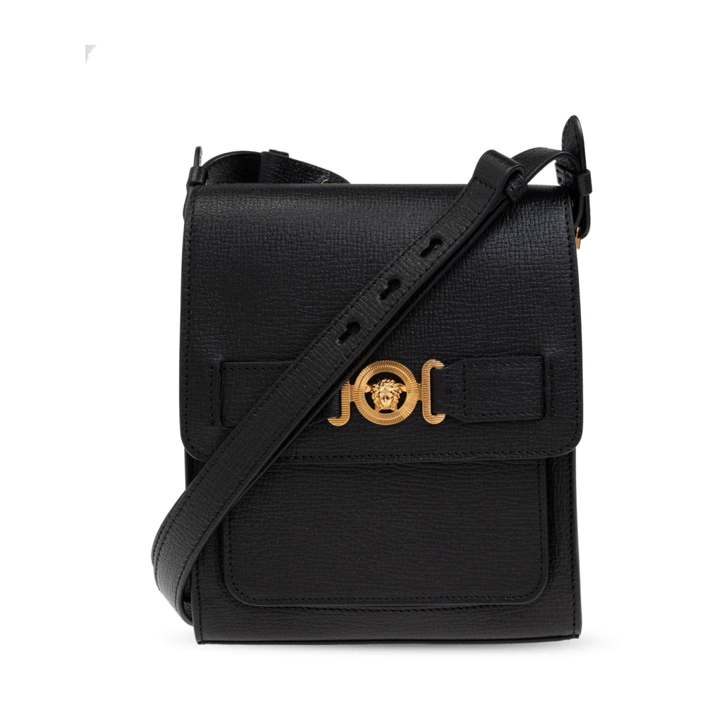 Versace Stijlvolle Zwarte Leren Crossbody Tas Black Heren