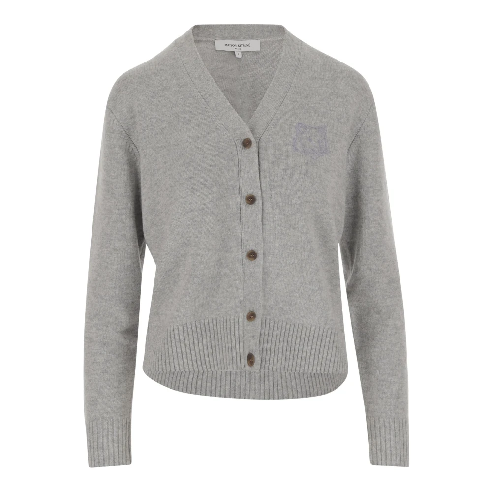 Maison Kitsuné Vos Geborduurde Wol Kasjmier Vest Gray Dames