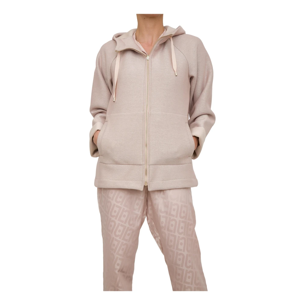 Liu Jo Vrouw Roze Hoodies & Sweatvesten Dames, S, Polyester, Jersey Hoodie Met Rits