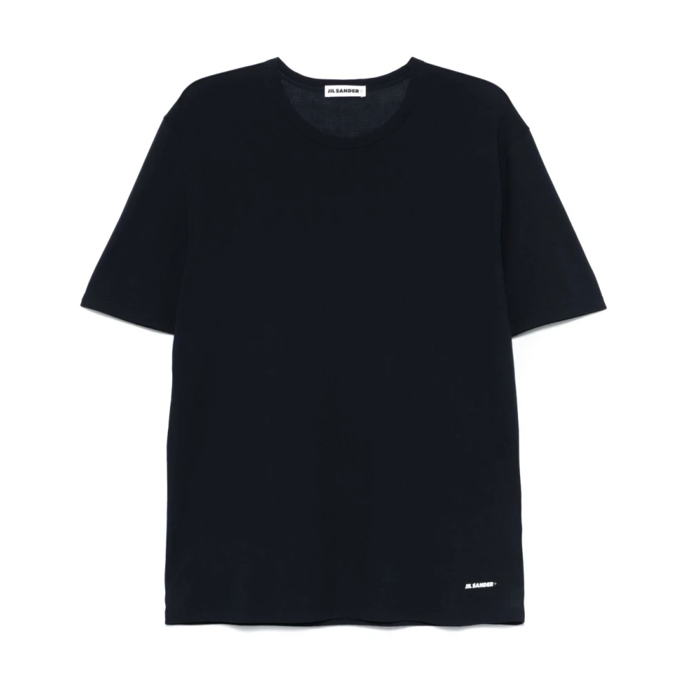 Jil Sander Logo Print Katoenen T-shirt Blauw Blue Heren