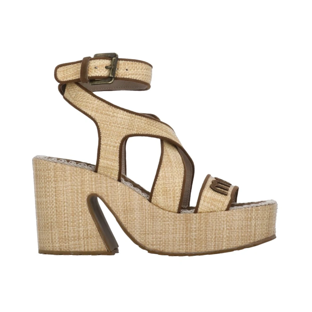Mou Women's Beige Rafia Sandals With Squared Toe - High Heel Sandals - 6 Uk - Shoes