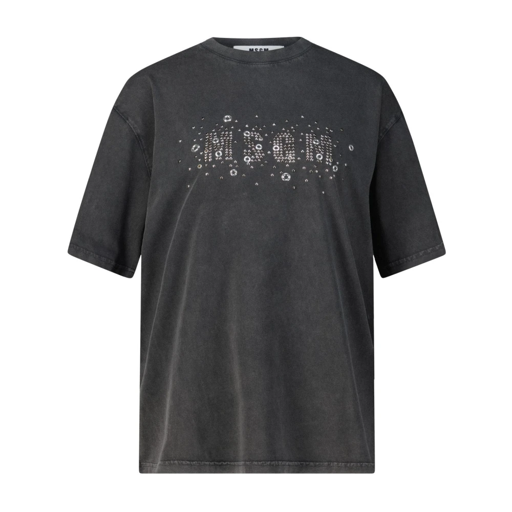 Msgm Studded Logo Oversized Tee Gray Dames