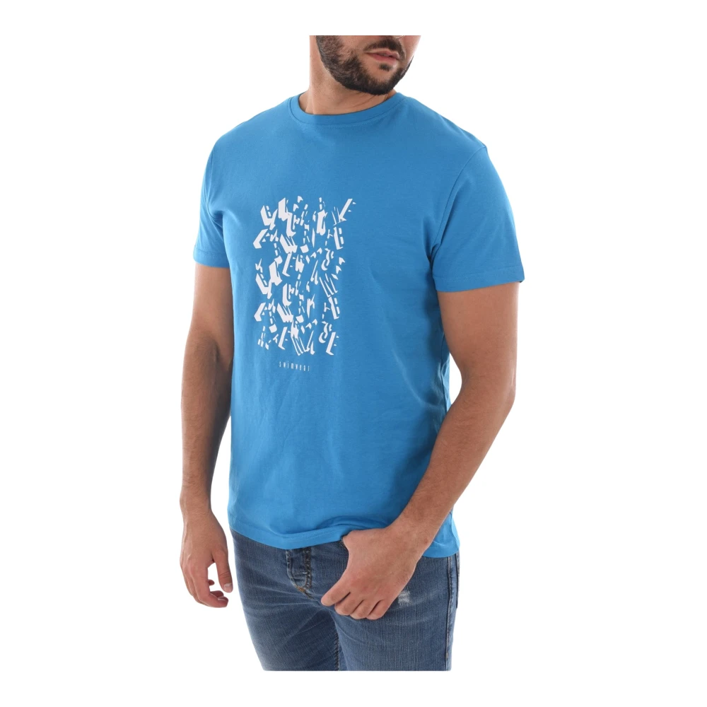 Bikkembergs Gedrukt Katoenen T-shirt Blauw Ronde Hals Korte Mouw Blue Heren