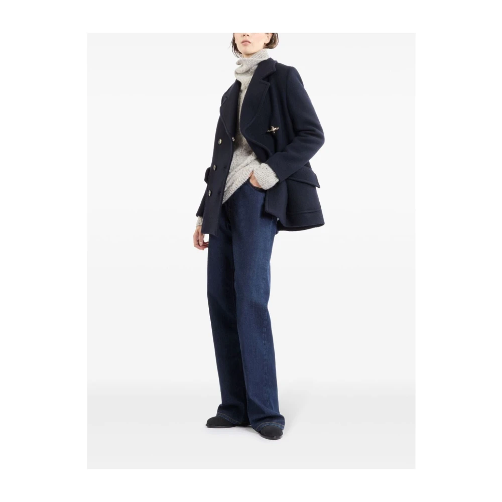 Fay Blauwe Double-Breasted Jas met Revers Blue Dames