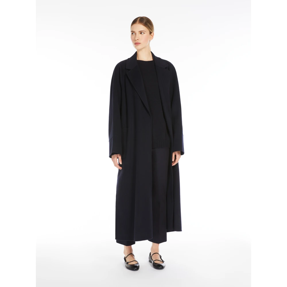 Max Mara Dubbele wollen ceintuurjas Blue Dames