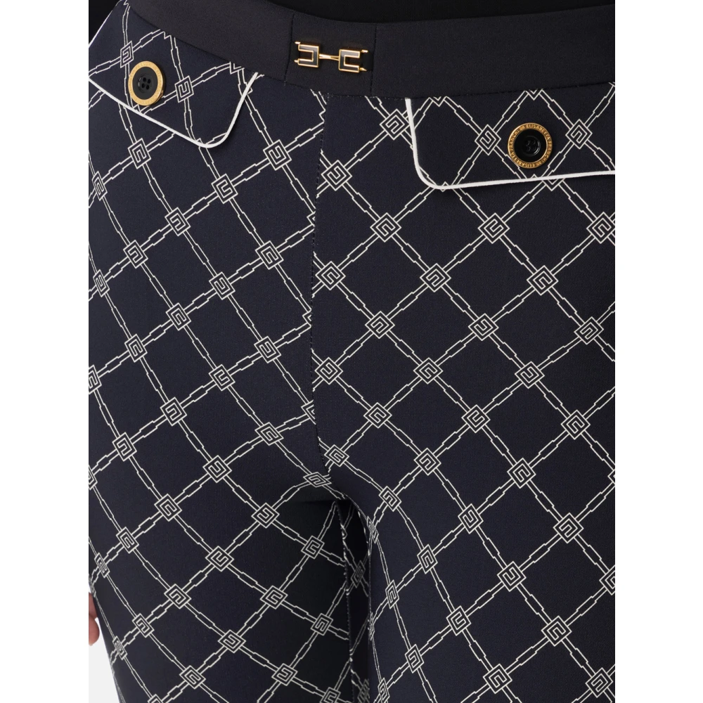 Elisabetta Franchi Slim Fit Enkel-Lengte Diamant Print Broek Black Dames