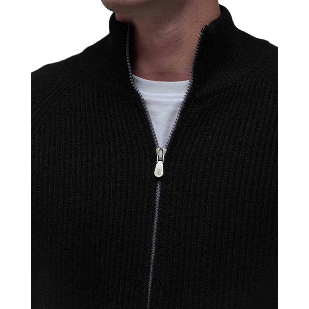 BRUNELLO CUCINELLI Cashmere Zip Pullover Sweater Black Heren