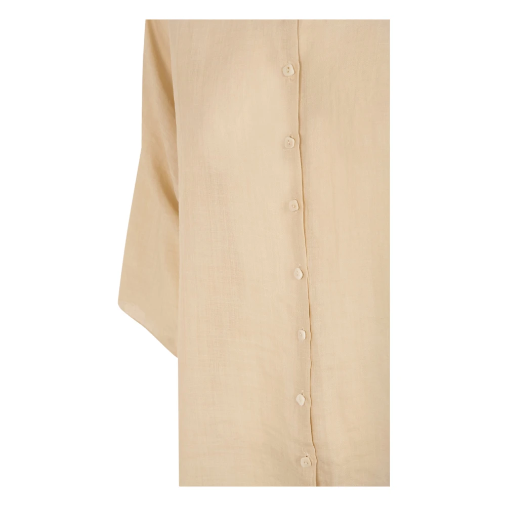 Cortana Beige Ramie Mao Kraag Shirt Beige Dames