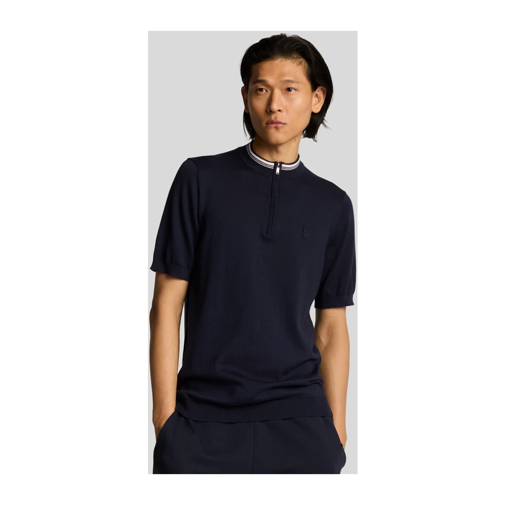 Lyle & Scott Mid Knits Tipped Mock Neck Short Sleeve Jumper Blue Heren
