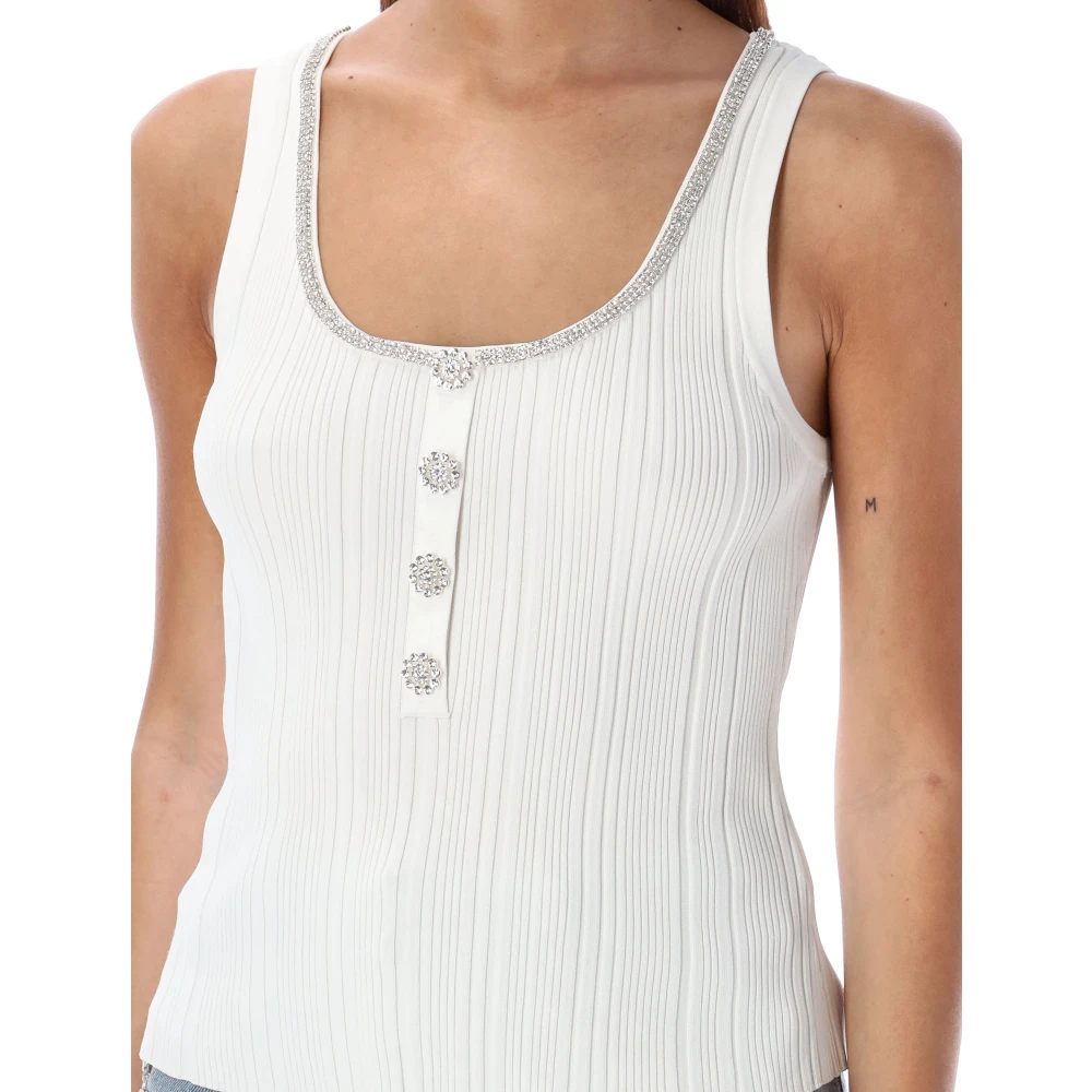 Self Portrait Kristal Geribbelde Tanktop Wit White Dames