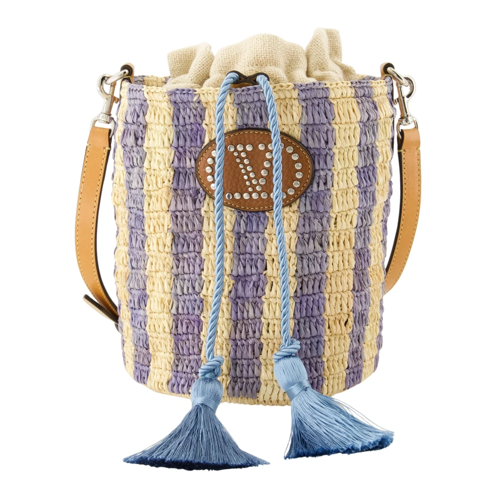 Valentino Garavani Women's Multicolor Small Striped Raffia Bucket Bag - Bucket Bags - One Size - Bags