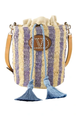 Small Striped Raffia Bucket Bag
