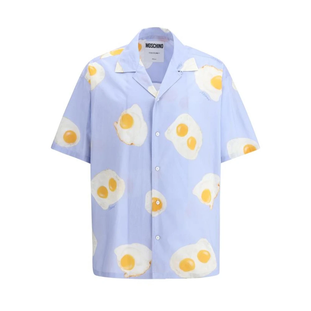 Moschino Ei Grafische Korte Mouw Overhemd Blue Heren