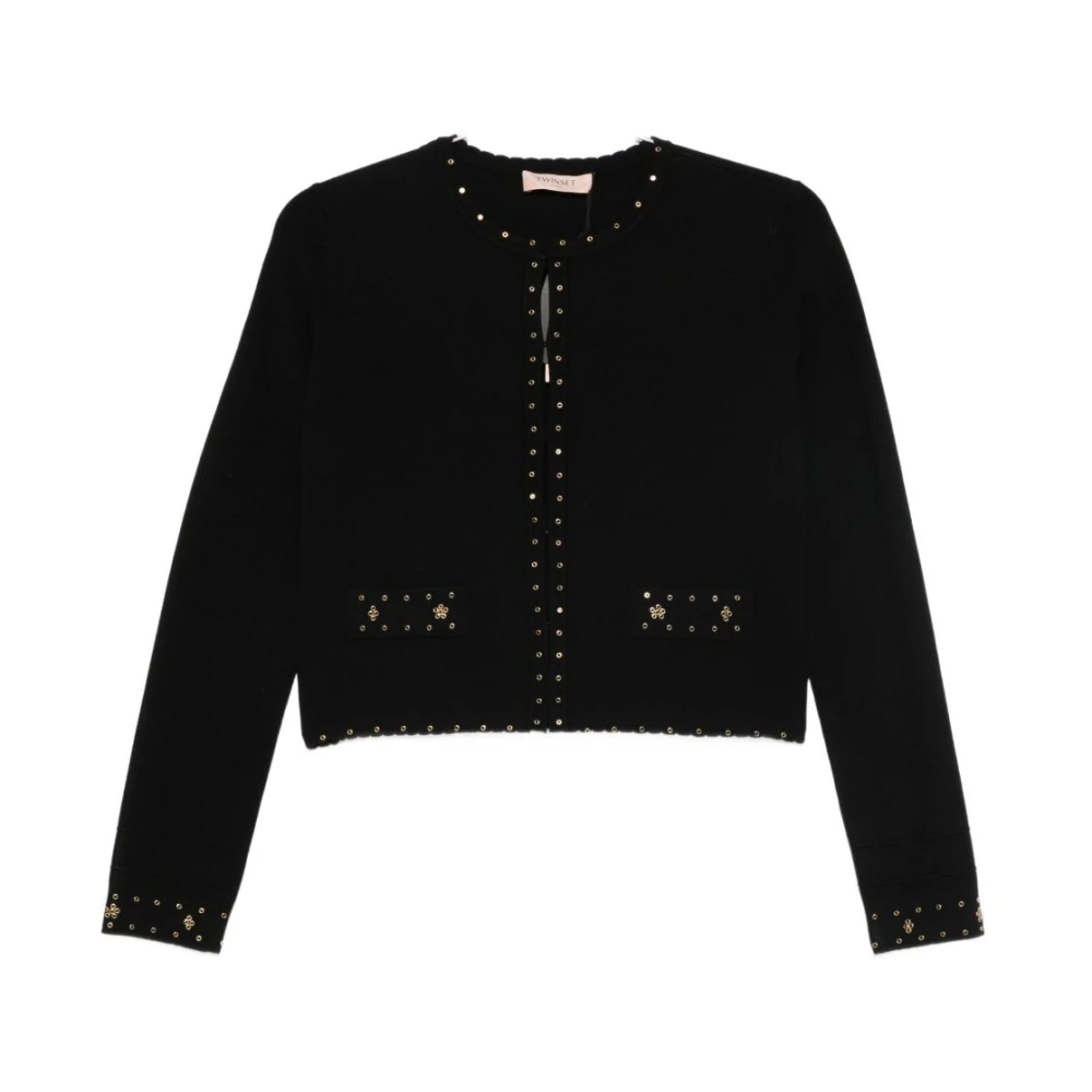 Twinset Women's Black Knit Jacket With Rhinestones - Cardigans - Xs - Knitwear