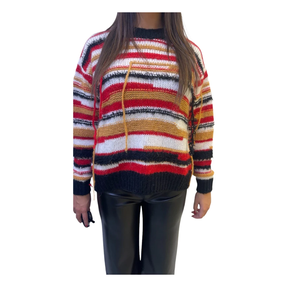 PATRIZIA PEPE Multicolor Crewneck Sweaters met Wol Details Red Dames