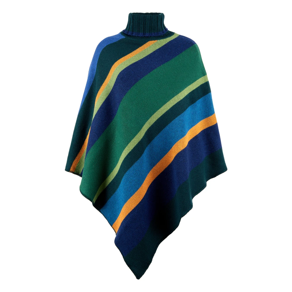 Gallo Groene poncho met hoge hals en veelkleurige strepen voor vrouwen Multicolor Dames