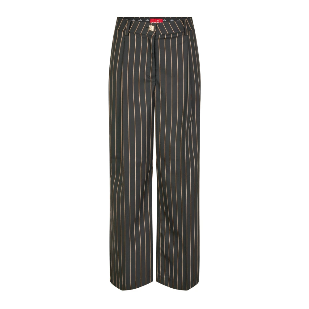 Cras Gestreepte klassieke broek met gouden knoop Black Dames