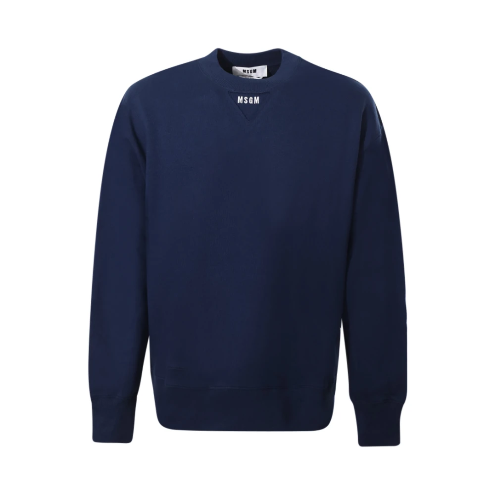 Msgm Blauwe Crew-neck Sweatshirt met Contrasterend Logo Blauw Heren