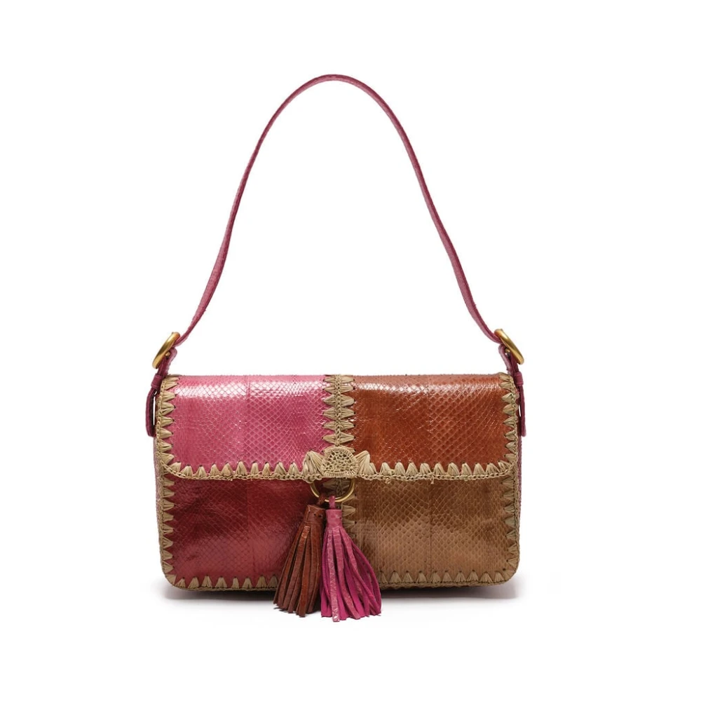 Maliparmi Vrouw Roze Tassen Dames, One Size, Katoen, Patchwork Thread Baguette Bag