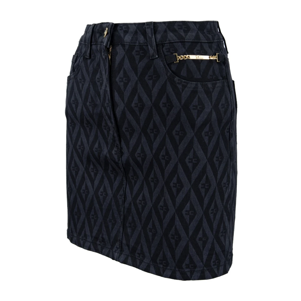 Elisabetta Franchi Denim Rok met Logo Patroon en Zakken Black Dames
