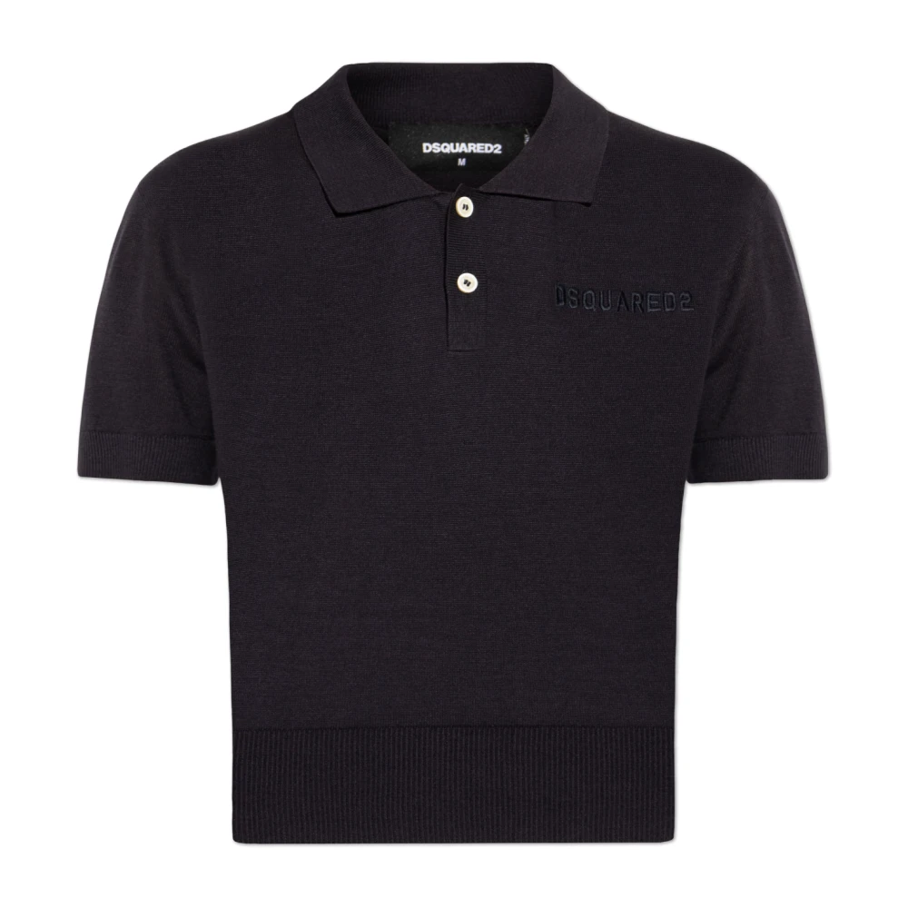 Dsquared2 Black Polo Shirts, Female, Xs, Cropped Knit Polo