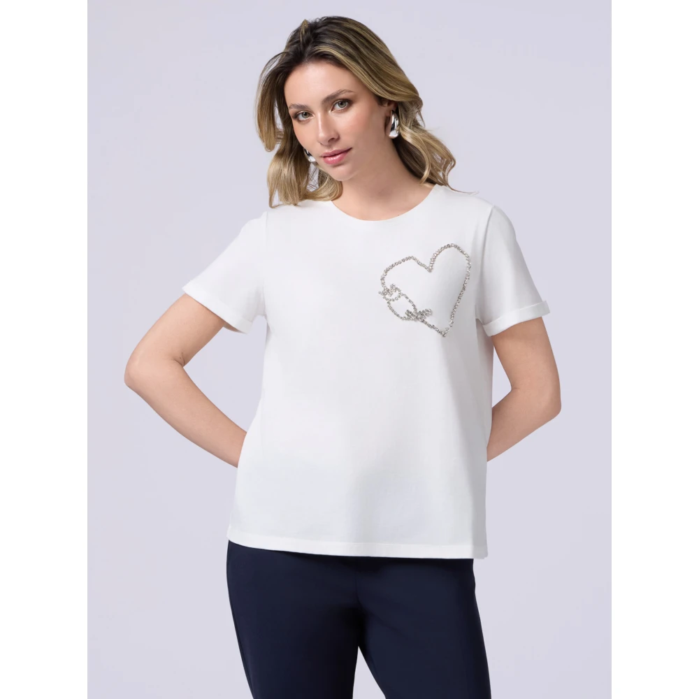 Oltre Katoenen T-shirt met juweelborduursel White Dames