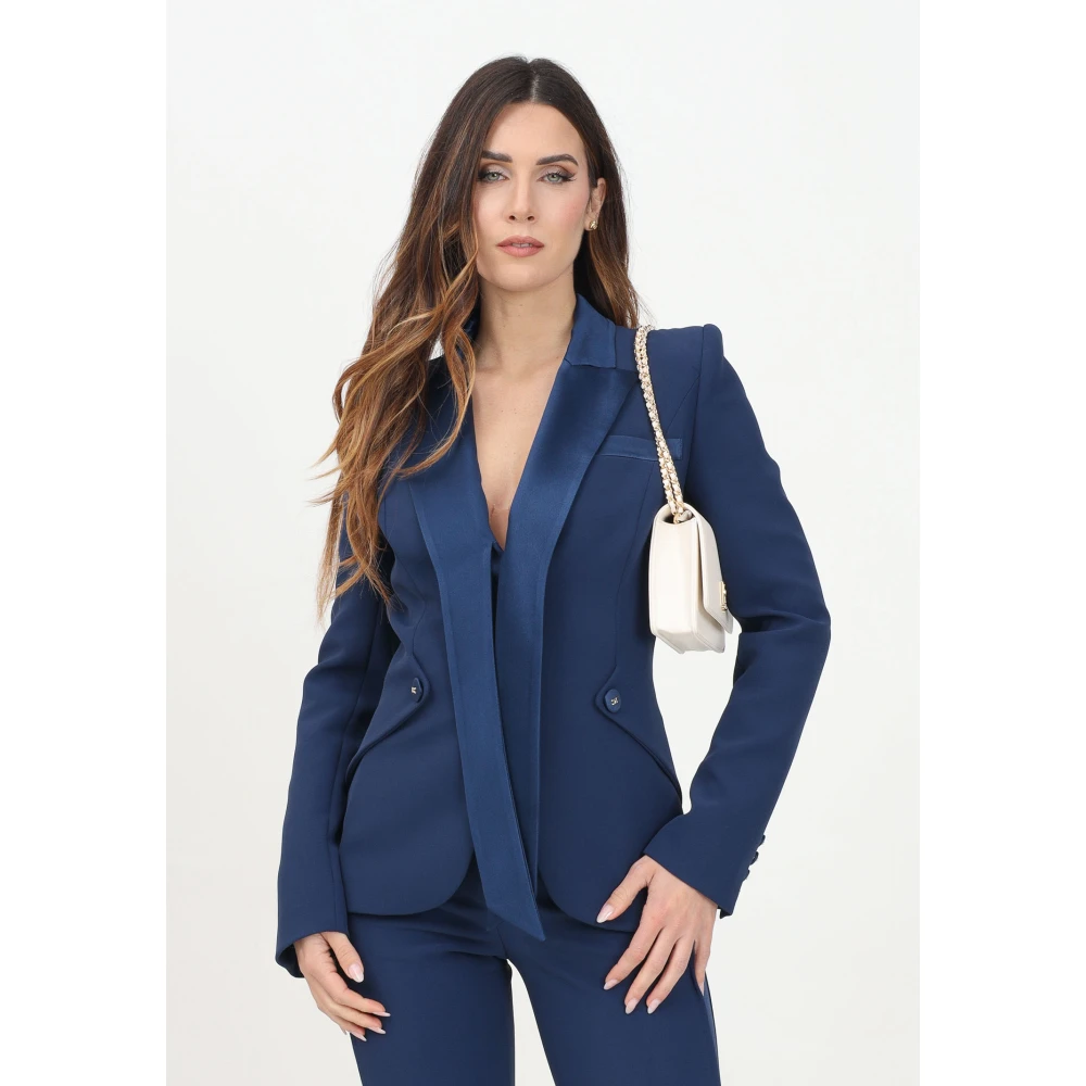 Elisabetta Franchi Blauwe smokingjasje met satijnen revers Blue Dames