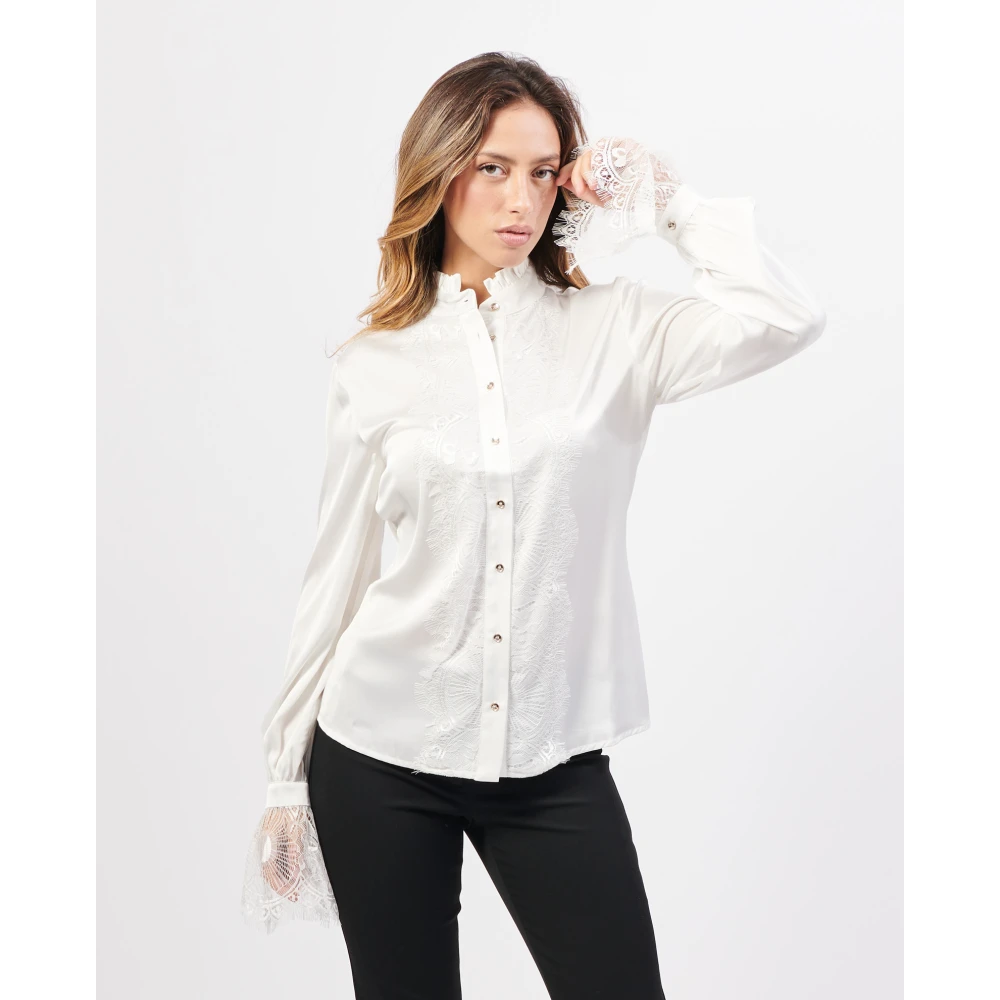 Fracomina Witte Kant Inzet Shirt White Dames