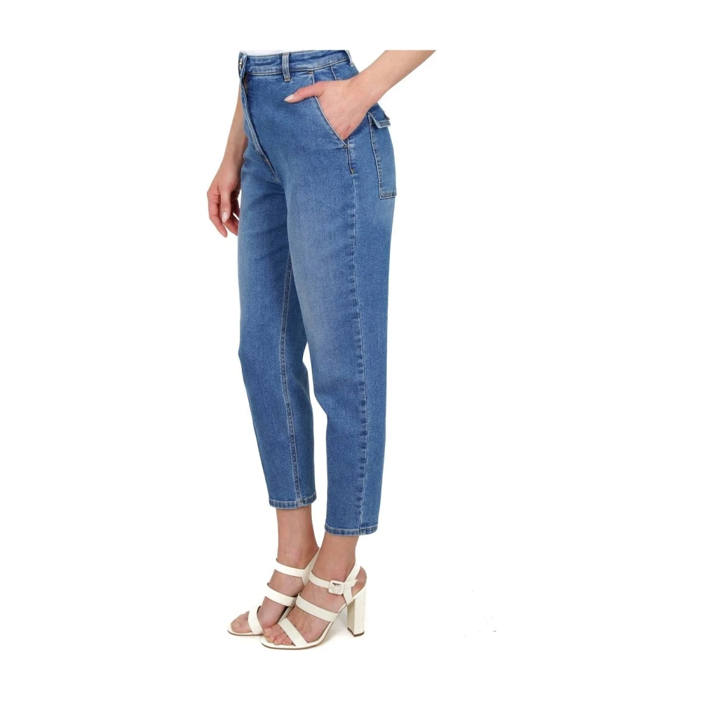 Elisabetta Franchi Hoge slim fit jeans met Amerikaanse zakken Blue Dames
